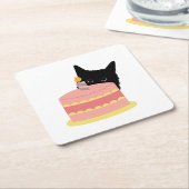 Dessous-de-verre Carré En Papier Cat aime le gâteau (Incliné)