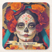 Dessous-de-verre Carré En Papier Catrina Day Of Dead 1 Avec Texte (Devant)