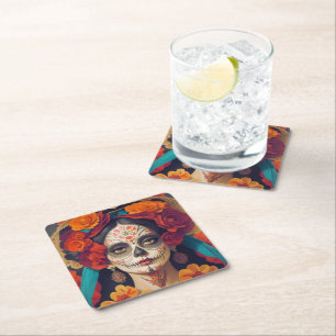 Dessous-de-verre Carré En Papier Catrina Day Of The Dead 1