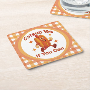 Dessous-de-verre Carré En Papier Catsume-moi si tu peux drôle Hot Dog - Ketchup Pun