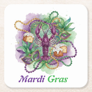 Dessous-de-verre Carré En Papier Célébration de Mardi Gras à l'aquarelle