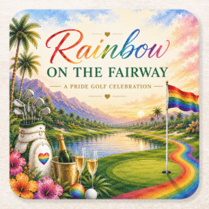 Dessous-de-verre Carré En Papier Célébration de Pride Golf Rainbow sur le parcours