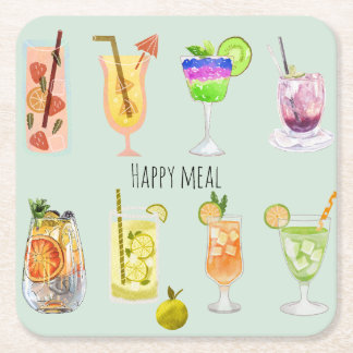 Dessous-de-verre Carré En Papier Célébrations de famille Cocktail de fête aquarelle