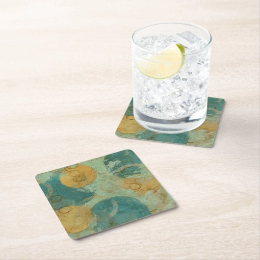 Dessous-de-verre Carré En Papier Cercles bleus et jaunes (En situation)