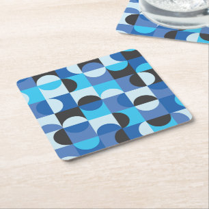 Dessous-de-verre Carré En Papier Cercles et demi-cercles bleu turquoise noir du mil