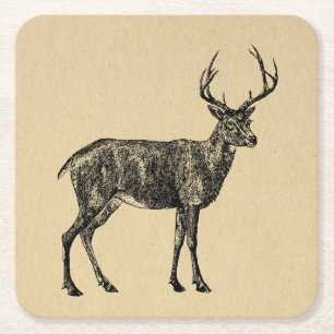 Dessous-de-verre Carré En Papier Cerf vintage Illustré