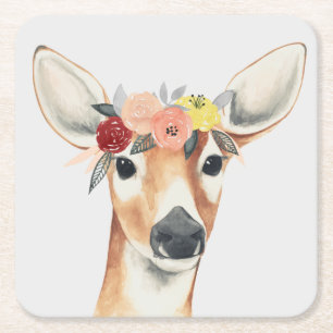 Dessous-de-verre Carré En Papier Cerfs communs de forestier de couronne de fleur