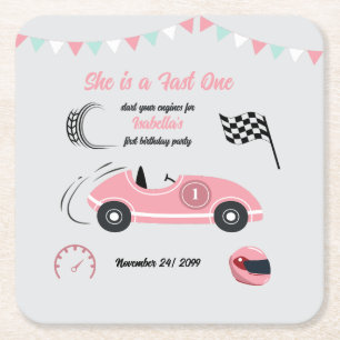 Dessous-de-verre Carré En Papier C'est un Fast One Festive Pink Race Car anniversai