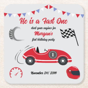 Dessous-de-verre Carré En Papier C'est un Fast One Festive Red Race Car Anniversair