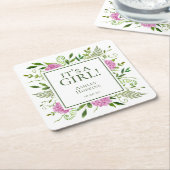Dessous-de-verre Carré En Papier C'est une fille rose Hydrangeas Baby shower fille (Incliné)
