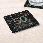 Dessous-de-verre Carré En Papier Chalkboard Doodles 50e Anniversaire Personnalisé (Incliné)