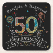 Dessous-de-verre Carré En Papier Chalkboard Doodles 50e Anniversaire Personnalisé (Devant)