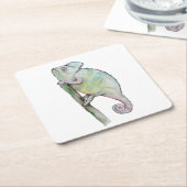 Dessous-de-verre Carré En Papier Chameleon à aquarelle mignonne (Incliné)