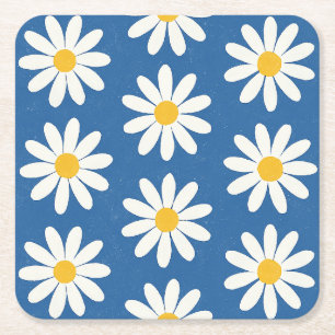 Dessous-de-verre Carré En Papier Champ de marguerites en bleu
