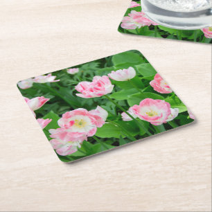Dessous-de-verre Carré En Papier Champ de tulipes roses