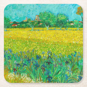 Dessous-de-verre Carré En Papier Champ Van Gogh avec Irises près d'Arles
