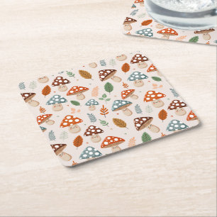 Dessous-de-verre Carré En Papier Champignon, Feuillage d'automne, Motif de la natur
