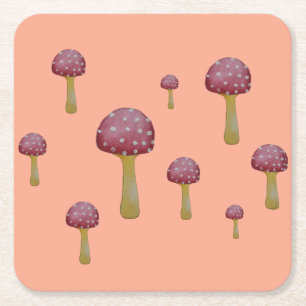 Dessous-de-verre Carré En Papier Champignons à taches rouges et blanches