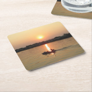 Dessous-de-verre Carré En Papier Chao Phraya River Sunset ... Ayutthaya, Thaïlande