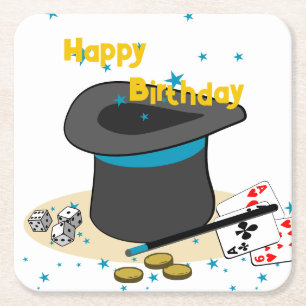 Dessous-de-verre Carré En Papier Chapeau de Magicien Joyeux Anniversaire Fête Enfan