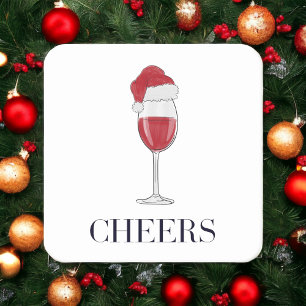Dessous-de-verre Carré En Papier Chapeau de Noël Cheers Vin Fête de Noël
