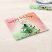 Dessous-de-verre Carré En Papier Charmante Pine Tree & Red Ornaming Holiday (Incliné)