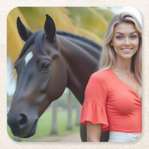 Dessous-de-verre Carré En Papier Charme de l'île : Helena et son cheval majestueux