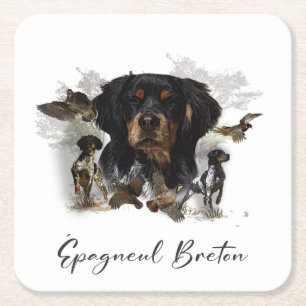 Dessous-de-verre Carré En Papier Chasse à la bécasse avec Bretagne Spaniel