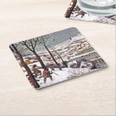 Dessous-de-verre Carré En Papier Chasseurs dans la neige, Pieter Bruegel l'Ancien (Incliné)
