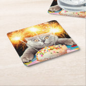 Dessous-de-verre Carré En Papier Chat Avec Cupcake Sparkler (Incliné)