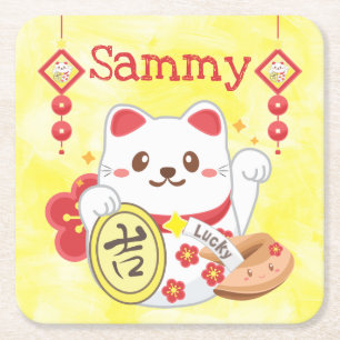 Dessous-de-verre Carré En Papier Chat chanceux oriental Kawaii