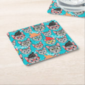 Dessous-de-verre Carré En Papier Chat chapeauté (Incliné)