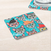 Dessous-de-verre Carré En Papier Chat dans le casquette (Incliné)