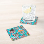 Dessous-de-verre Carré En Papier Chat dans le casquette (En situation)