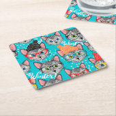 Dessous-de-verre Carré En Papier Chat dans le casquette (Incliné)