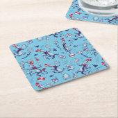 Dessous-de-verre Carré En Papier Chat Dans Le Casquette | Motif bleu (Incliné)