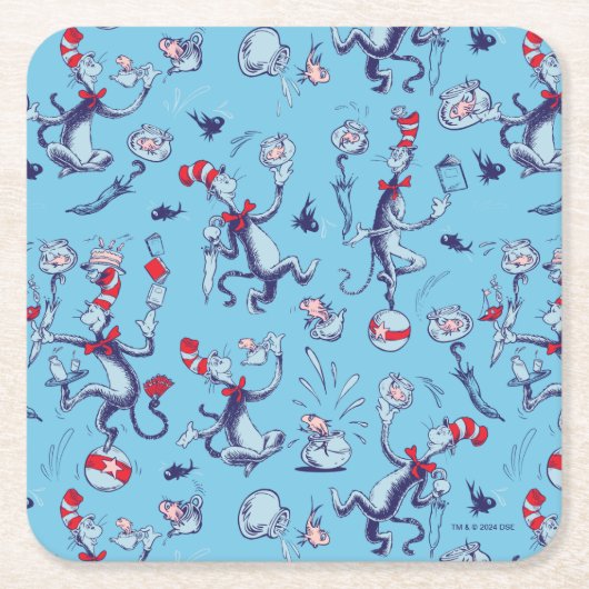 Dessous-de-verre Carré En Papier Chat Dans Le Casquette | Motif bleu (Devant)