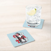 Dessous-de-verre Carré En Papier Chat dans le Casquette | Texte B&W (En situation)