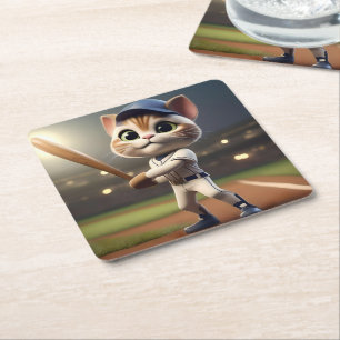 Dessous-de-verre Carré En Papier Chat De Baseball Drôle,