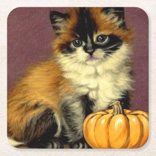 Dessous-de-verre Carré En Papier Chat de Halloween Ragdoll vintage