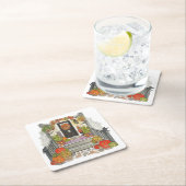 Dessous-de-verre Carré En Papier Chat de maison Halloween (En situation)