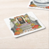 Dessous-de-verre Carré En Papier Chat de maison Halloween (Incliné)