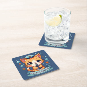 Dessous-de-verre Carré En Papier Chat de navigation Kawaii punissant l'ancre