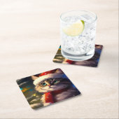 Dessous-de-verre Carré En Papier Chat de Noël 5 (En situation)