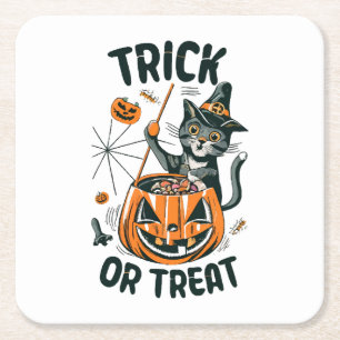 Dessous-de-verre Carré En Papier Chat d'Halloween abstrait