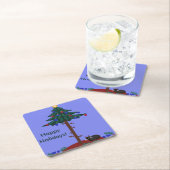 Dessous-de-verre Carré En Papier Chat drôle avec arbre de Noël (En situation)