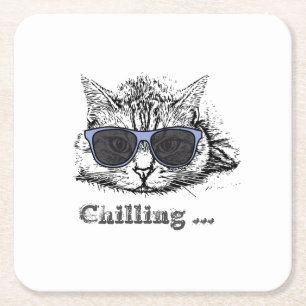 Dessous-de-verre Carré En Papier Chat Drôle Chilling Avec De Mignonnes Lunettes De