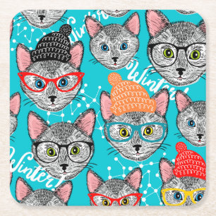 Dessous-de-verre Carré En Papier Chat en casquette