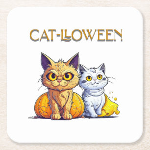 Dessous-de-verre Carré En Papier Chat Halloween