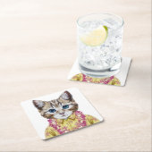 Dessous-de-verre Carré En Papier Chat hawaïen de Kitty (En situation)